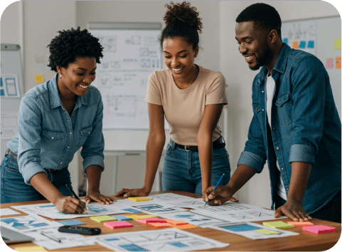 Team collaborating on design